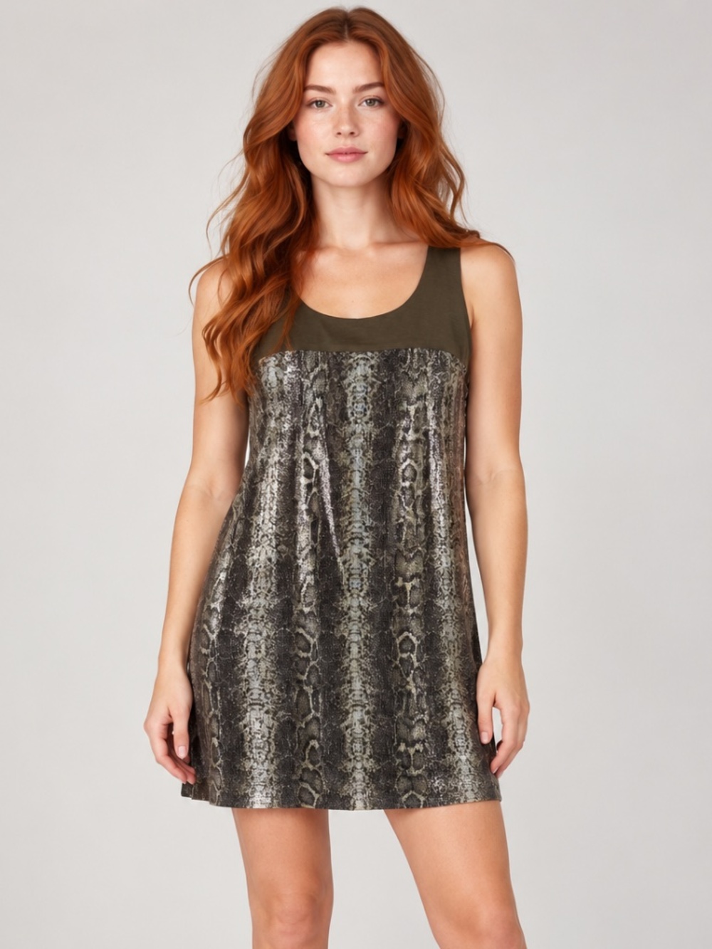 J. Taylor Brown Gold Metallic Sequin Snakeskin Shift Dress